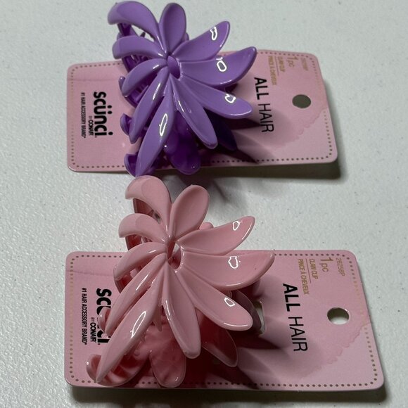 Scunci Flower Claw Clips 2 Pack Purple Pink Large Hair Claw Pastel Spring Gift - Picture 3 of 7
